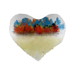 Colorful Tree Landscape In Orange And Blue Standard 16  Premium Heart Shape Cushions by digitaldivadesigns