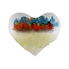 Colorful Tree Landscape In Orange And Blue Standard 16  Premium Flano Heart Shape Cushions by digitaldivadesigns