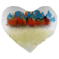 Colorful Tree Landscape In Orange And Blue Large 19  Premium Flano Heart Shape Cushions by digitaldivadesigns