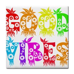 Good Vibes Rainbow Colors Funny Floral Typography Tile Coasters by yoursparklingshop