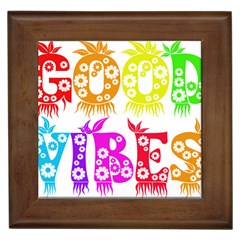 Good Vibes Rainbow Colors Funny Floral Typography Framed Tiles by yoursparklingshop