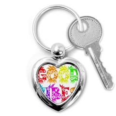 Good Vibes Rainbow Colors Funny Floral Typography Key Chains (heart)  by yoursparklingshop