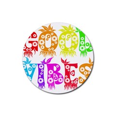 Good Vibes Rainbow Colors Funny Floral Typography Rubber Coaster (round)  by yoursparklingshop