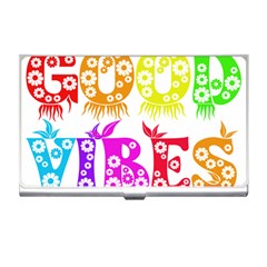 Good Vibes Rainbow Colors Funny Floral Typography Business Card Holders by yoursparklingshop