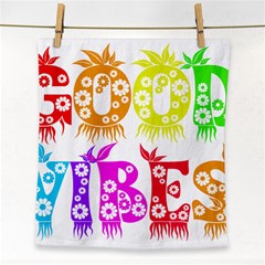 Good Vibes Rainbow Colors Funny Floral Typography Face Towel by yoursparklingshop