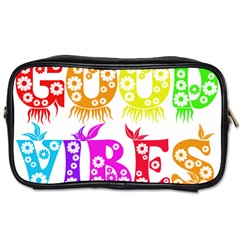 Good Vibes Rainbow Colors Funny Floral Typography Toiletries Bags by yoursparklingshop