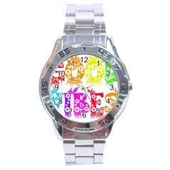 Good Vibes Rainbow Colors Funny Floral Typography Stainless Steel Analogue Watch by yoursparklingshop