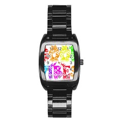 Good Vibes Rainbow Colors Funny Floral Typography Stainless Steel Barrel Watch by yoursparklingshop