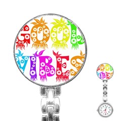 Good Vibes Rainbow Colors Funny Floral Typography Stainless Steel Nurses Watch by yoursparklingshop