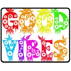 Good Vibes Rainbow Colors Funny Floral Typography Double Sided Fleece Blanket (medium)  by yoursparklingshop