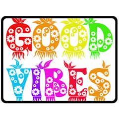 Good Vibes Rainbow Colors Funny Floral Typography Double Sided Fleece Blanket (large)  by yoursparklingshop