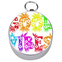 Good Vibes Rainbow Colors Funny Floral Typography Silver Compasses by yoursparklingshop