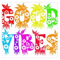 Good Vibes Rainbow Colors Funny Floral Typography Large Satin Scarf (square) by yoursparklingshop