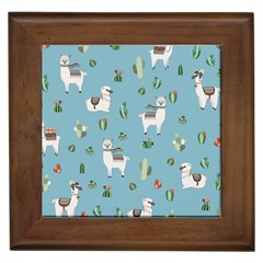 Lama And Cactus Pattern Framed Tiles by Valentinaart