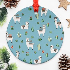 Lama And Cactus Pattern Ornament (round) by Valentinaart