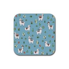 Lama And Cactus Pattern Rubber Coaster (square)  by Valentinaart