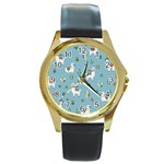 Lama and cactus pattern Round Gold Metal Watch Front