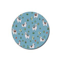 Lama And Cactus Pattern Rubber Round Coaster (4 Pack)  by Valentinaart