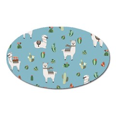 Lama And Cactus Pattern Oval Magnet by Valentinaart