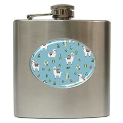 Lama And Cactus Pattern Hip Flask (6 Oz) by Valentinaart