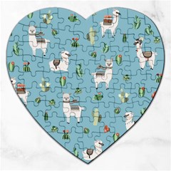 Lama And Cactus Pattern Jigsaw Puzzle (heart) by Valentinaart