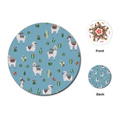 Lama And Cactus Pattern Playing Cards (round)  by Valentinaart