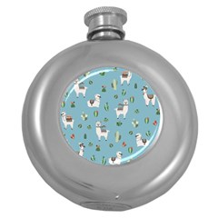 Lama And Cactus Pattern Round Hip Flask (5 Oz) by Valentinaart