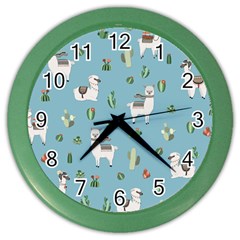 Lama And Cactus Pattern Color Wall Clocks by Valentinaart