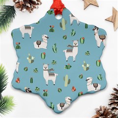 Lama And Cactus Pattern Snowflake Ornament (two Sides) by Valentinaart