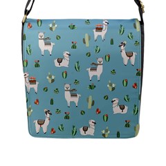 Lama And Cactus Pattern Flap Messenger Bag (l)  by Valentinaart