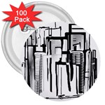 Black and White city 3  Buttons (100 pack)  Front