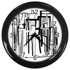 Black And White City Wall Clocks (black) by digitaldivadesigns