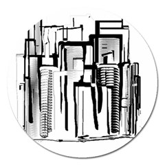 Black And White City Magnet 5  (round) by digitaldivadesigns