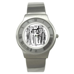 Black And White City Stainless Steel Watch by digitaldivadesigns