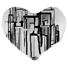 Black And White City Large 19  Premium Heart Shape Cushions by digitaldivadesigns