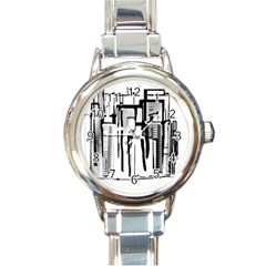 Black And White City Round Italian Charm Watch by digitaldivadesigns