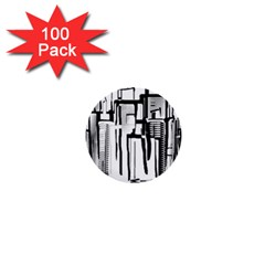 Black And White City 1  Mini Buttons (100 Pack)  by digitaldivadesigns