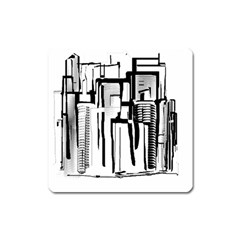 Black And White City Square Magnet by digitaldivadesigns