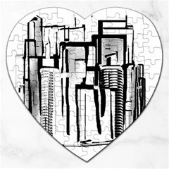 Black And White City Jigsaw Puzzle (heart) by digitaldivadesigns