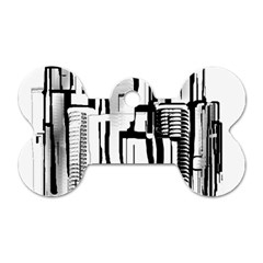 Black And White City Dog Tag Bone (one Side) by digitaldivadesigns