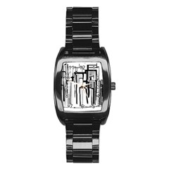 Black And White City Stainless Steel Barrel Watch by digitaldivadesigns