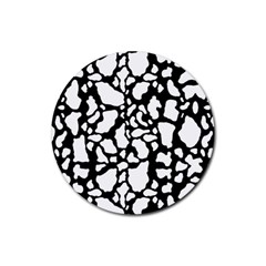 White On Black Cow Skin Rubber Coaster (round) by LoolyElzayat