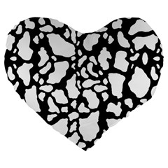 White On Black Cow Skin Large 19  Premium Heart Shape Cushion by LoolyElzayat