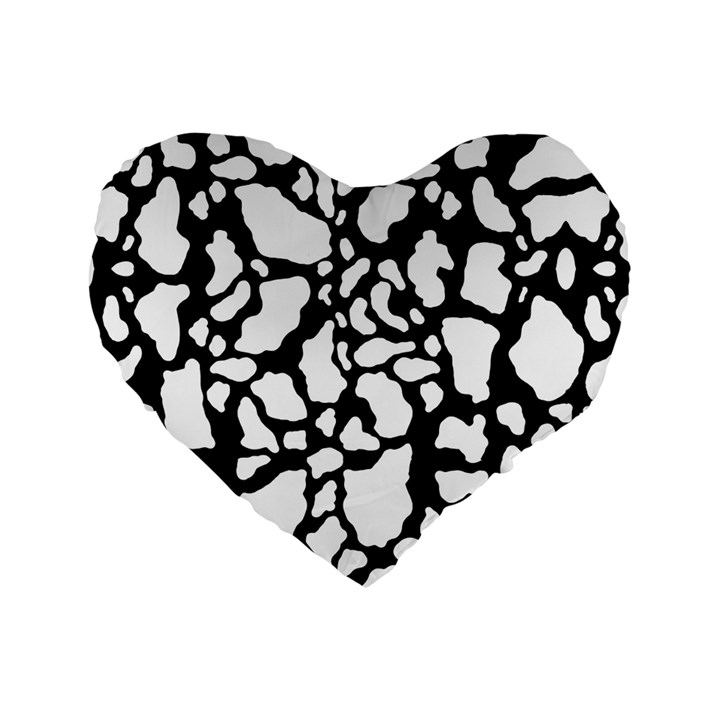 White On Black Cow Skin Standard 16  Premium Flano Heart Shape Cushion 