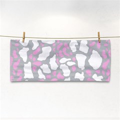 Pink Grey White Cow Print Hand Towel by LoolyElzayat