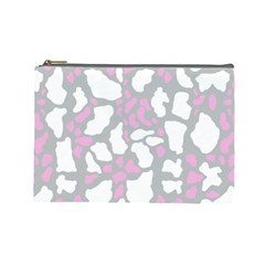 Pink Grey White Cow Print Cosmetic Bag (large)  by LoolyElzayat