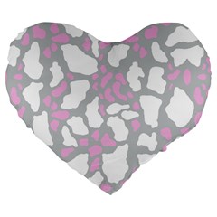 Pink Grey White Cow Print Large 19  Premium Flano Heart Shape Cushions by LoolyElzayat