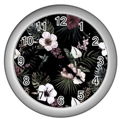 Tropical Pattern Wall Clocks (silver)  by Valentinaart