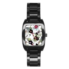 Tropical Pattern Stainless Steel Barrel Watch by Valentinaart