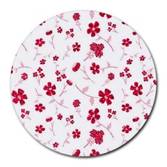 Sweet Shiny Floral Red Round Mousepads by ImpressiveMoments